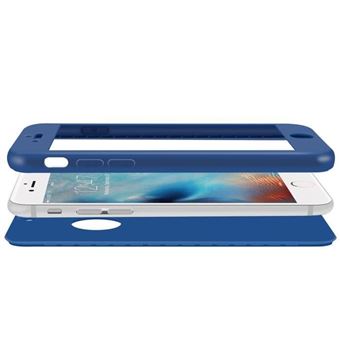 coque gel silicone iphone 7 integrale 360full protection verre trempe couleur bleu etuis housse