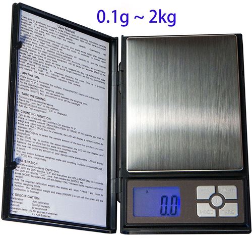 Balance Haute Précision taille XL 0.1g/100mg-max 2kg, numérique électronique Balance de Poche Écran LCD, Petite Balance de Bijoux