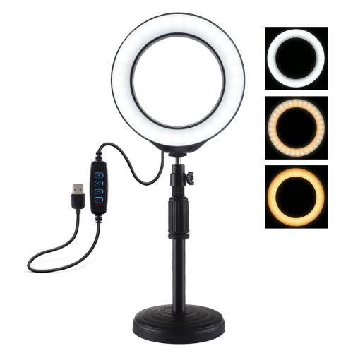 Anneau lumineux LED Base ronde Support de bureau + 6,2 pouces 3 modes USB Dimmable