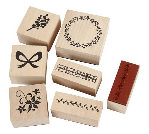 Lot de tampons en bois - Ornements - 7 pcs
