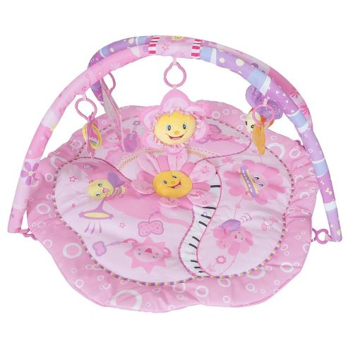 Todeco - Tapis de Jeux pour Bébé, Tapis d'Éveil pour Enfants, Motif fleurs roses, Dimensions: 85 x 85 x 44 cm