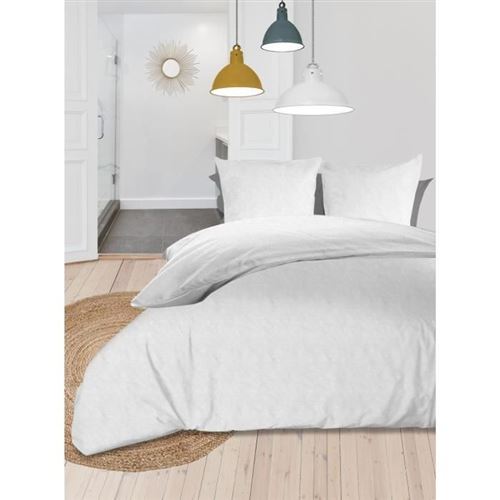 SOLEIL dOCRE Parure de couette Boheme - Microfibre lavee - 220 x 240 cm - Blanc