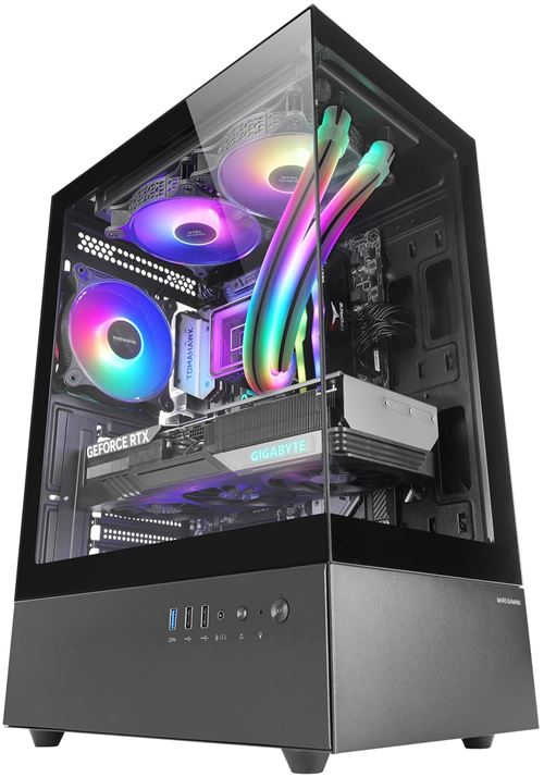 Mars Gaming MC-XO, Caja Gaming ATX, Doble Cristal Templado Continuo, Ventilador FRGB 120mm, Sistema de Refrigeración SIDECOOL, Semitorre PC con Diseño de Doble Cámara, Amplia Capacidad Interna, Caja