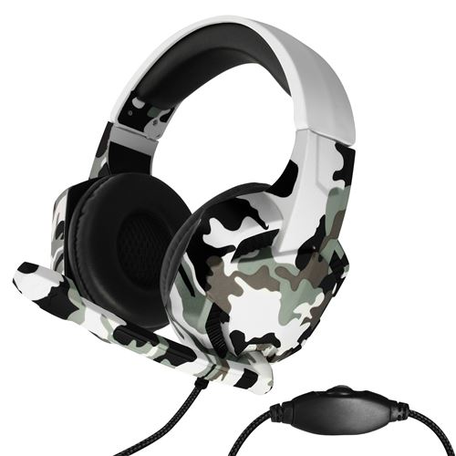 Casque Gamer Filaire Jack 3.5mm Micro Son Stéréo camouflage neige GJBY