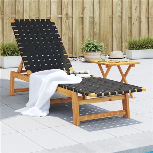 Non Communiqué Noir Chaises Longues Bois D Acacia Solide Et Tissu