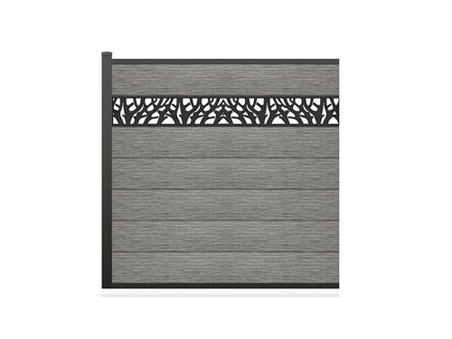 Panneaux de clôture à poser H.181 cm - kit 7 lames composite avec décor + 1 poteau gris clair - ENOLA