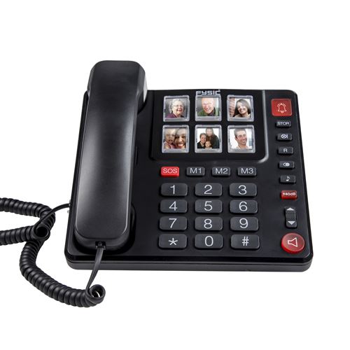 Téléphone fixe de bureau avec touches photo pour les personnes âgées Fysic FX-3930 Noir