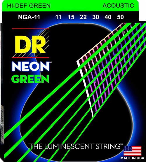 DR NGA-11 - Hi-Def Neon - Green, jeu guitare acoustique, Custom Light 11-50