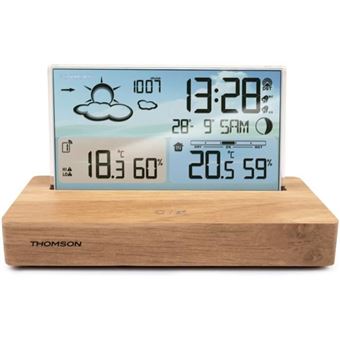 Réveil station météo - THOMSON - Bois clair - Affichage température, Hygrométrie, Double alarme, USB-C, Sonde sans fil - 1
