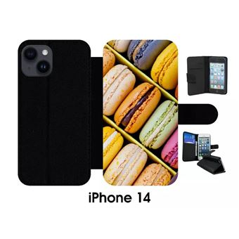 Etui My-Kase pour iPhone 14 - boite de delicieux macarons - Simili-cuir - Noir - 1