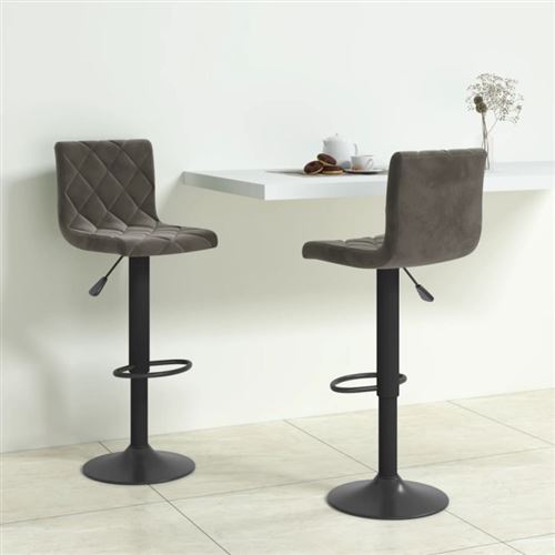 Vidaxl Gris Tabourets De Bar 2 Pcs Velours - Foncé - Image 3