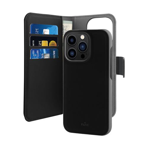 Étui Folio pour iPhone 14 Pro avec Coque Détachable et 3 Emplacement de Cartes PURO Noir