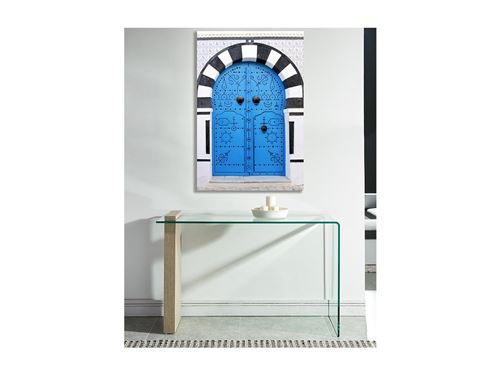Impression photo en verre trempé PORTIA - 60 x 0.4 x 90 cm - Bleu, blanc et noir
