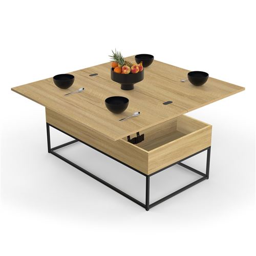 Non Communiqué Bois Table Basse Rectangulaire Relevable Convertible En Table À Manger Detroit Design Industriel