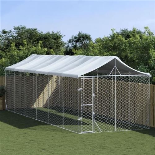 vidaXL Chenil d'extérieur pour chiens avec toit argenté 3x9x2,5 m, chenil pour chiens, cage pour chiens, cage pour animaux de compagnie, niche