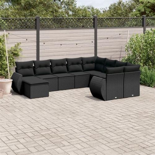 Non Communiqué Noir Vidaxl Salon De Jardin Avec Coussins 10 Pcs, Canapés De Terrasse, Ensemble De Meubles De Patio, Mobilier D'extérieur, 3254192