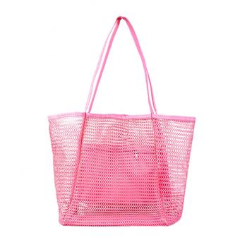 KPX Grand Sac De Plage En Maille Femme Rose Style 2 - Fourre-Tout Pliable Anti-Sable Imperméable Avec Poches, Idéal Piscine, Vacances, Sport, Camping