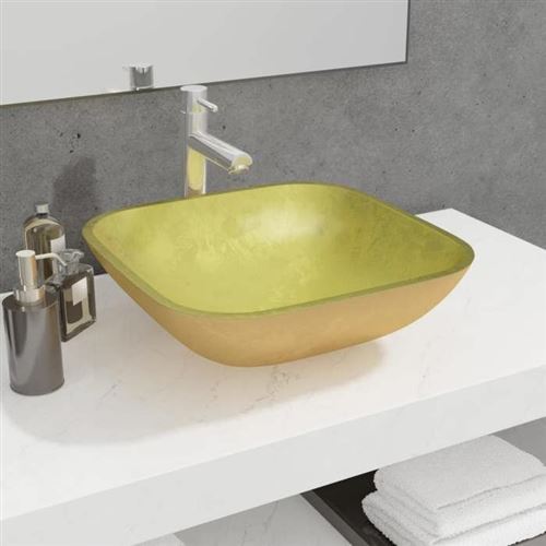 Jinlefu - Lavabo Verre 42x42x14 cm Doré vidaXL