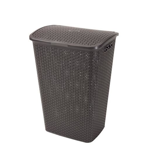 Curver Coffre A Linge My Style 55 L - Aspect Rotin - Marron Chocolat - Avec Poignées Et Couvercle A Clip