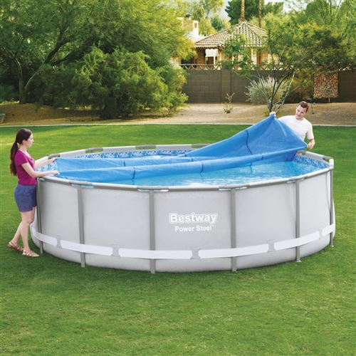 Bestway Couverture solaire de piscine Flowclear 427 cm, couverture de piscine, couverture de sécurité pour piscine,, toile de piscine