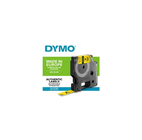 DYMO Rhino - Etiquettes Industrielles Vinyle 12mm x 5.5m - Noir sur Jaune