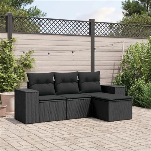 VIDAXL - Salon de jardin modulable - Résine tressée - Noir - 4 pièces - Image 2