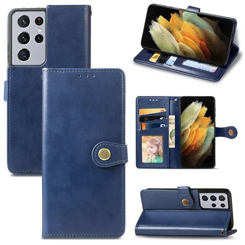 MPFRANCE Housse pour Samsung Galaxy S21 Ultra Bleu [Porte Carte, etui portefeuille, boucle]