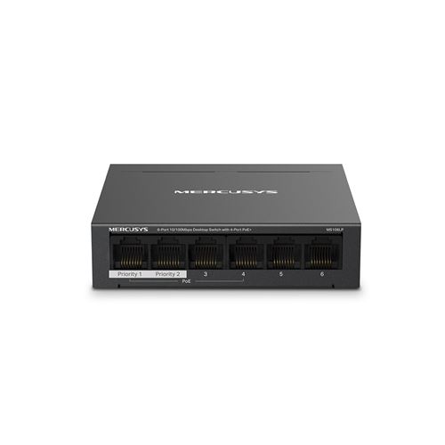 Non Communiqué Noir Mercusys Ms106lp Commutateur Réseau Géré Fast Ethernet (10/100) Connexion Ethernet, Supportant L'alimentation Via Ce Port (Poe)