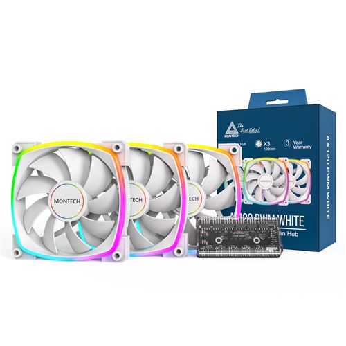 Non Communiqué Blanc Montech Modèle Du Produit : Lot De 3 Ventilateurs De Boitier Ax120 Rgb - 12Cm (Blanc)
