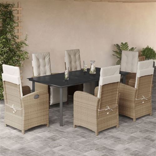 Non Communiqué Gris Vidaxl Ensemble À Manger De Jardin Avec Coussins 7 Pcs, Table Et Chaises Avec Dossier Et Repose-Pied Réglables 3212582