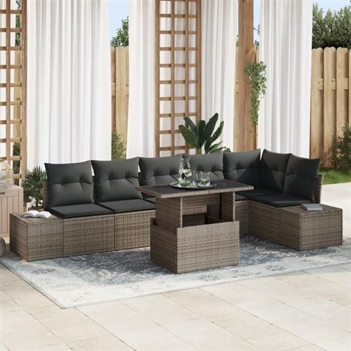 Vidaxl Gris Salon De Jardin Rotin 7 Personnes 92 X 62 X 69 Cm 7 Pieces - Image 2