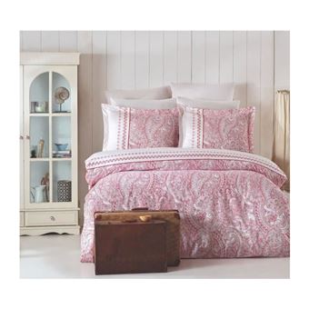 Parure de lit - 1 housse de couette 220 x 240 cm + 2 taies d'oreiller 60 x 60 cm - 100% coton renforcé - Rose - 1