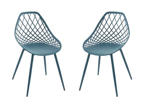 Lot de 2 chaises de jardin en polypropylène avec pieds en métal - Bleu canard - MALAGA de MYLIA