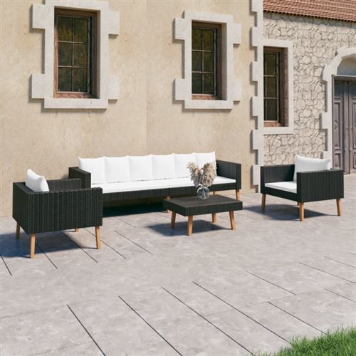 Non Communiqué Noir Salon De Jardin 4 Pcs Avec Coussins Résine Tressée