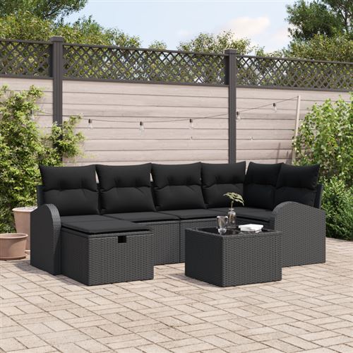 Non Communiqué Noir Canapé De Jardin 7 Pièces Avec Coussins Poly Rattan