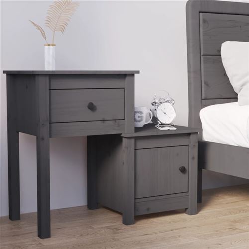 VIDAXL - Table de chevet - Bois de pin massif - Gris - 79,5x38x65,5 cm - Image 3