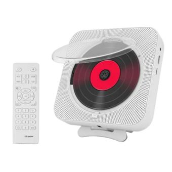Brightake Lecteur CD Bluetooth, compact, léger, activation/désactivation par minuterie, BT 5.0, FM, port USB/TF, avec support, rechargeable, 16,7 x 16,7 x 3 cm, blanc - 1