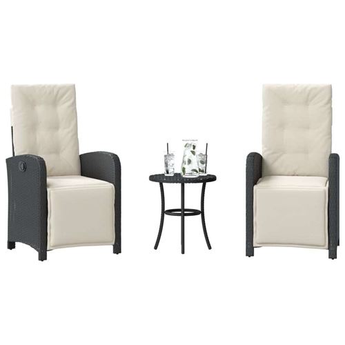 Vidaxl Noir Salon De Jardin Rotin 3 Pieces 45.0 X 50 X 50 - Image 2