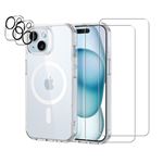 Coque antichoc magsafe pour iPhone 15 Transparente + 2 protections écran et 2 protections objectif caméra - Evetane®