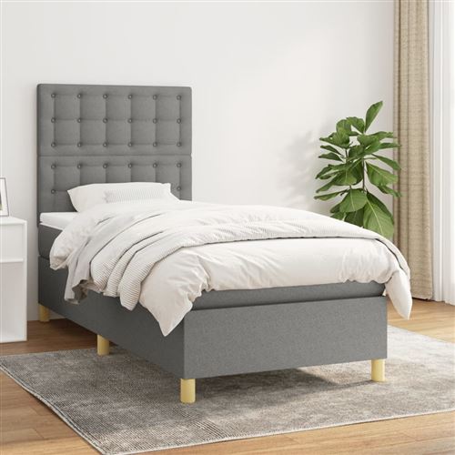 vidaXL Sommier à lattes de lit avec matelas Gris foncé 80x200 cm Tissu3142610