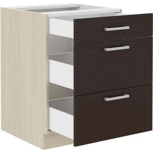 CHAMONIX Meuble bas - 3 Tiroirs - Mélaminé - Décor chêne foncé - L 60 x P 52 x H 82 cm