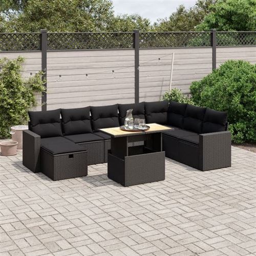 Vidaxl Noir Salon De Jardin 9 Pcs - Image 3