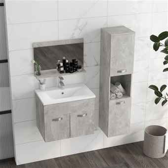 Ensemble salle de bain, meuble suspendu+colonne+vasque START blanc
