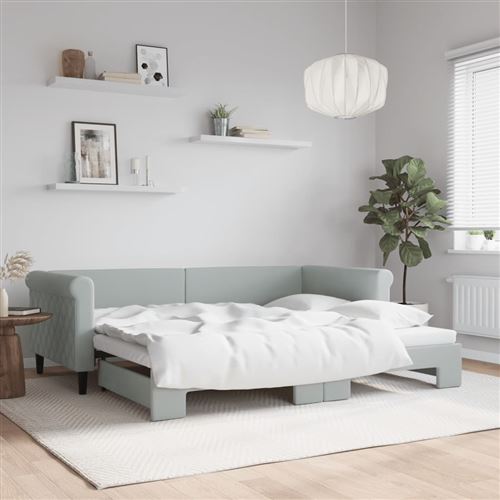 vidaXL Lit de jour avec lit gigogne gris clair 90x200 cm velours
