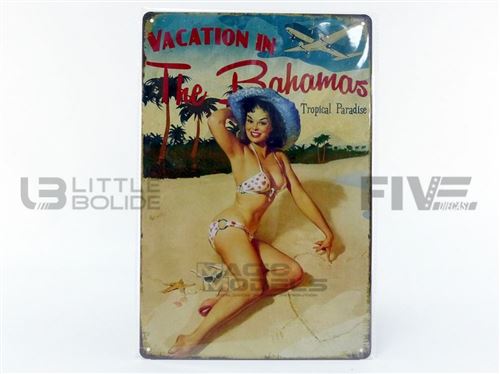 Voiture Miniature de Collection DIORAMAX 1-1 - PLAQUE METAL Pin Up Vacation In The Bahamas - Yellow - pinup_bahamas