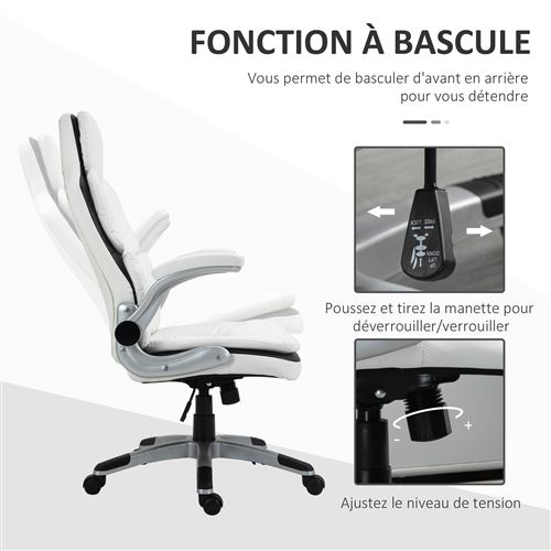 Homcom fauteuil de bureau à roulettes chaise manager ergonomique