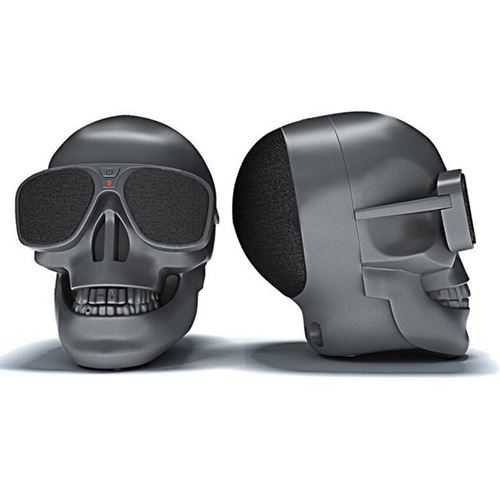 Mini Haut-Parleur Bluetooth Design Crâne avec Lunettes de Soleil (Noir)