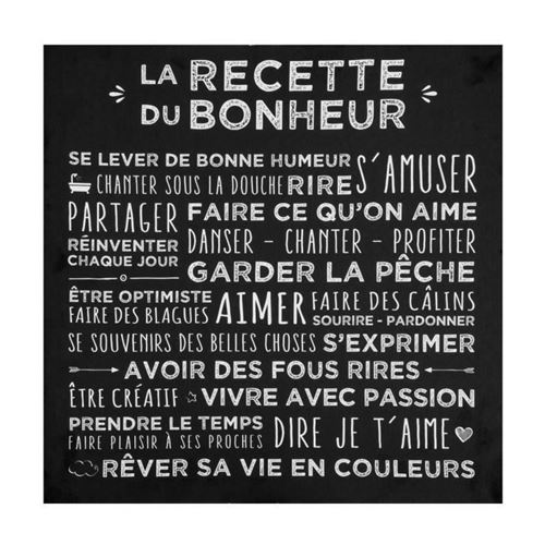 Toile Imprimée Recette 38x38cm Noir