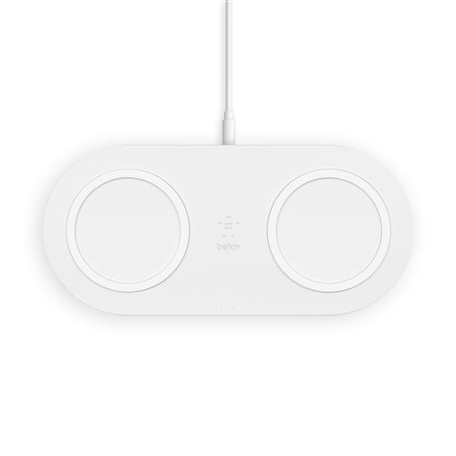 Belkin BOOST CHARGE Dual - Plot de charge sans fil + adaptateur secteur - 15 Watt - blanc - pour Apple iPhone 11, 11 Pro, 11 Pro Max, 8, 8 Plus, X, XR, XS, XS Max; Samsung Galaxy Note10, Note10+, S10, S10+, S10e