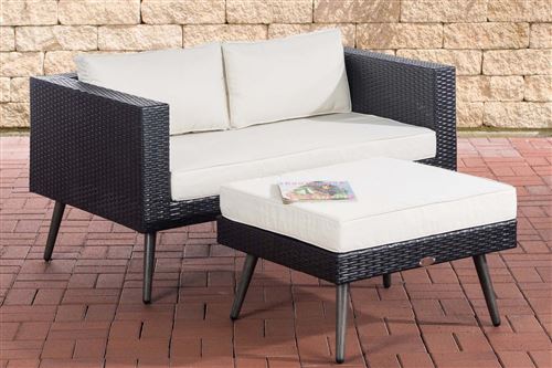 Fauteuil de Jardin Molde 2 Places en Polyrotin plat Noir avec repose-pieds , Blanc crème/45 cm (Dunkelgrau)